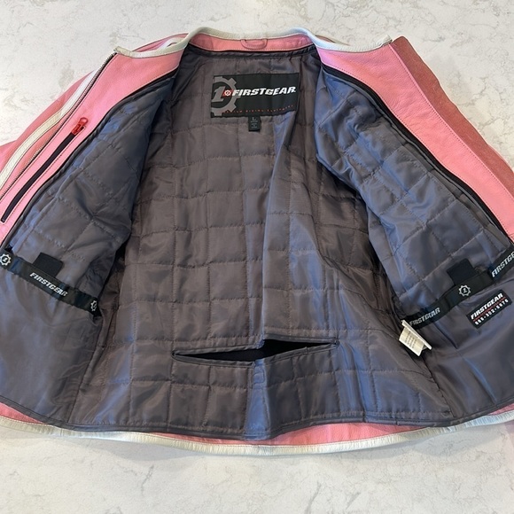 First Gear Women’s Motorcycle Riding Jacket Baby Pink White Pinstriped Mob Wife - Picture 8 of 16